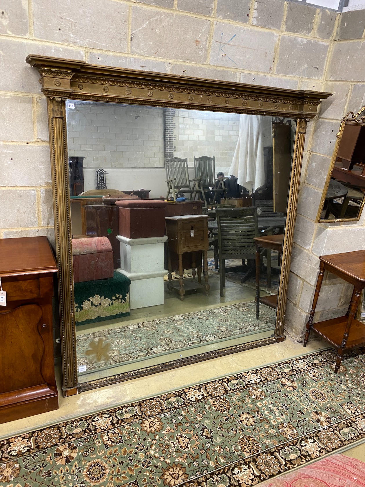A Victorian giltwood and composition overmantel mirror, width 176cm, height 176cm